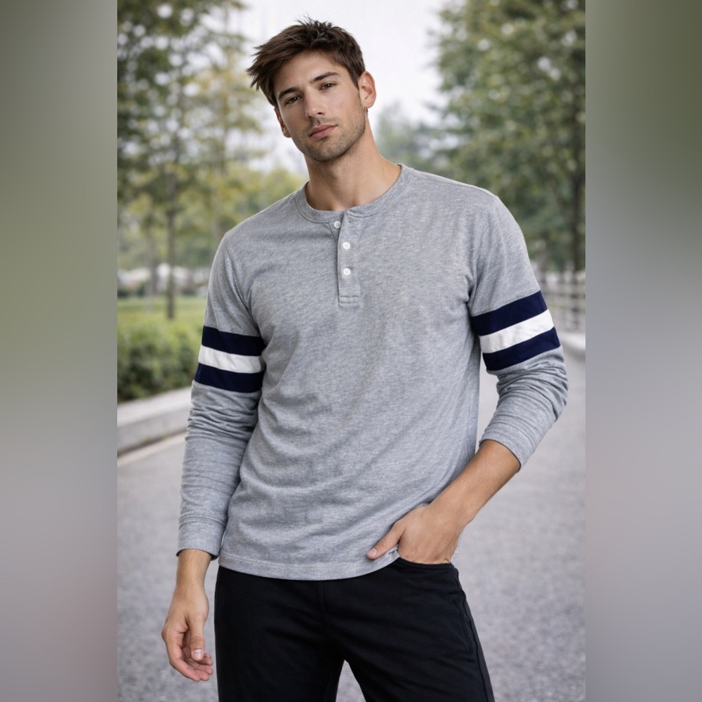 Abercrombie & Fitch Shirt Mens Small Gray Henley 92 Athletic Knit Long Sleeve